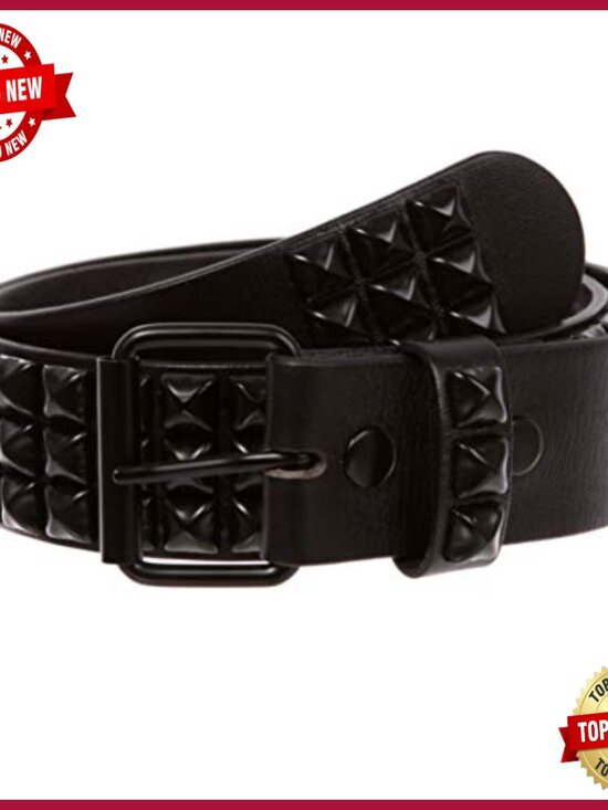 Three Row Studded Leather Belt Interchangeable Buckle 1.75\